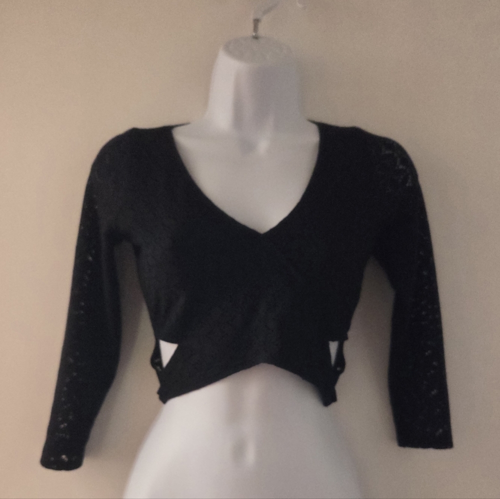 Hollister Black Lace Long Sleeve Crop Top With Cutouts Size Small